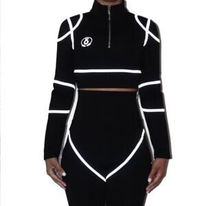 Diafora Medusa Crop Top Half Zip Jacket Reflective Stripe Large